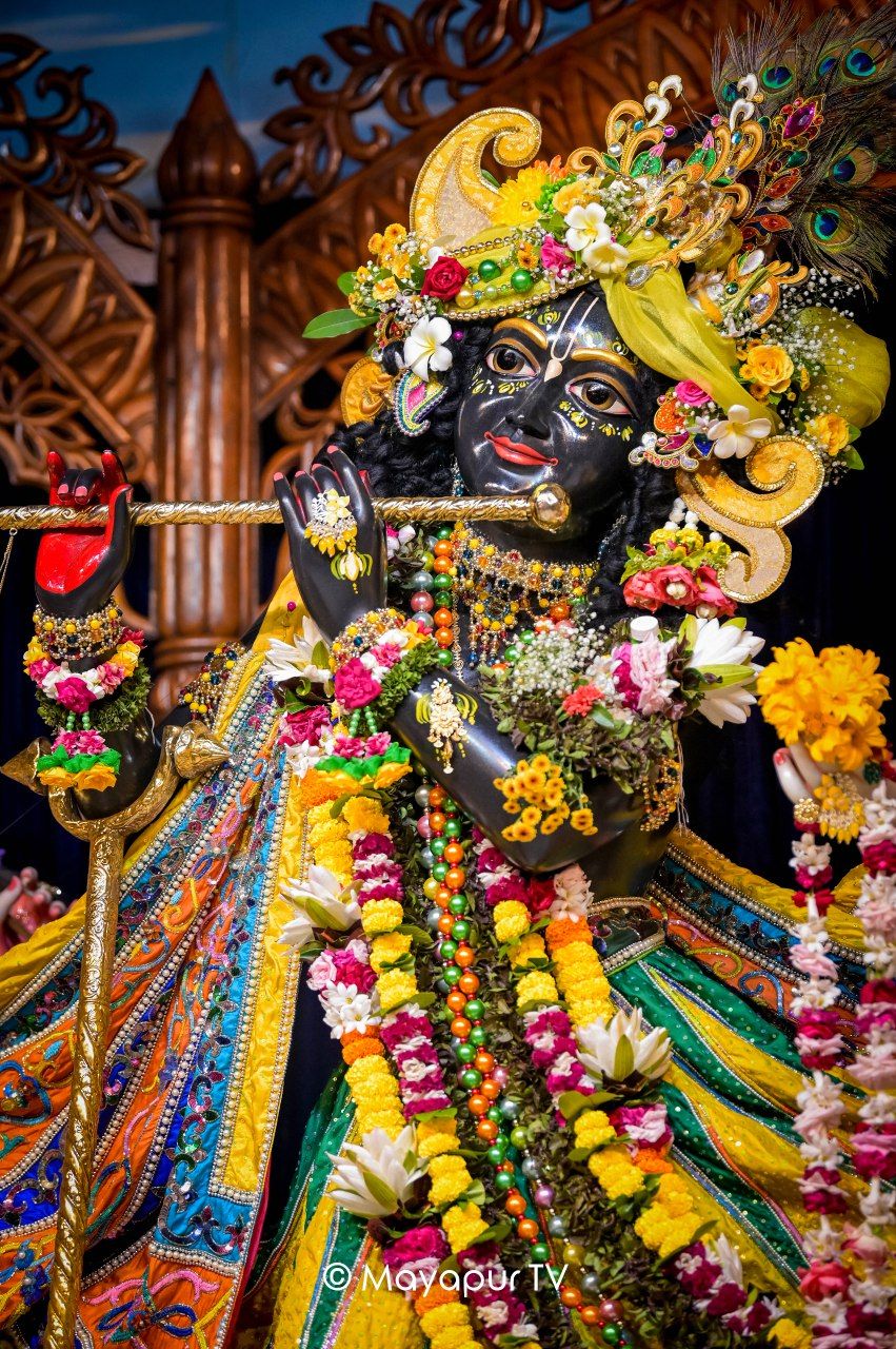 Lord Krishna playing flute with peacock feather