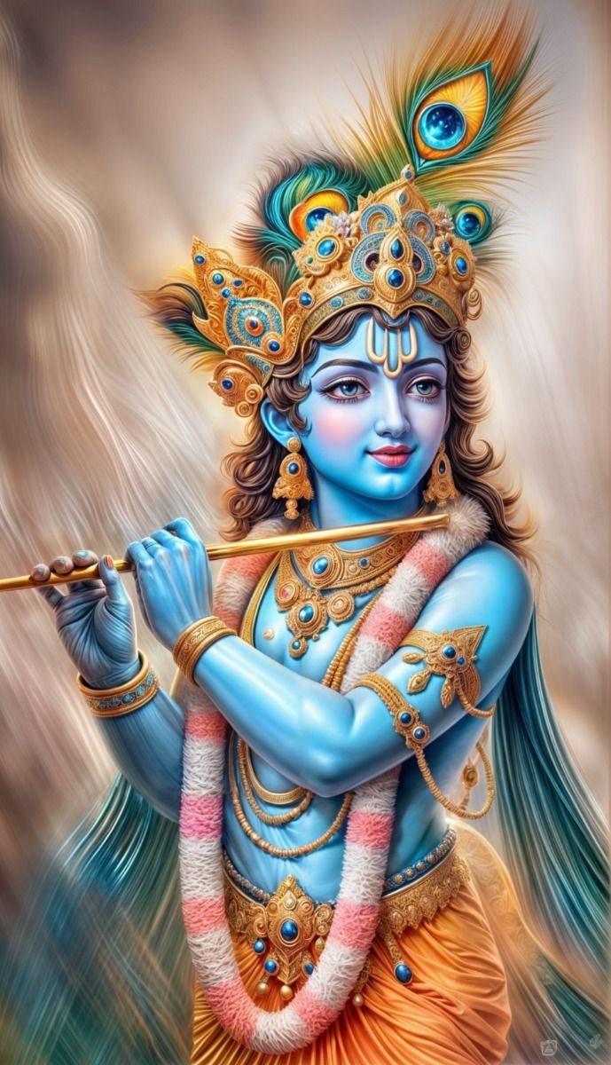 Lord Krishna playing a flute.