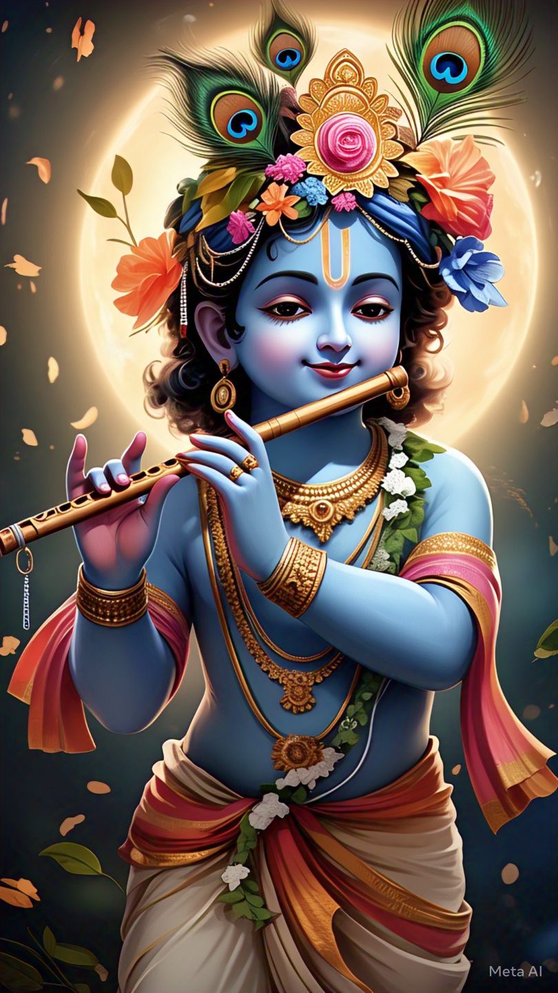 Krishna playing flute devotional wallpaper