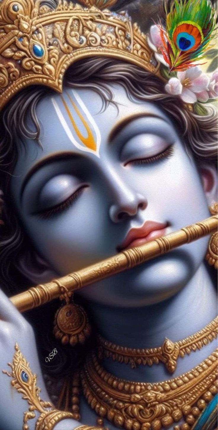 Lord Krishna playing the flute peacefully