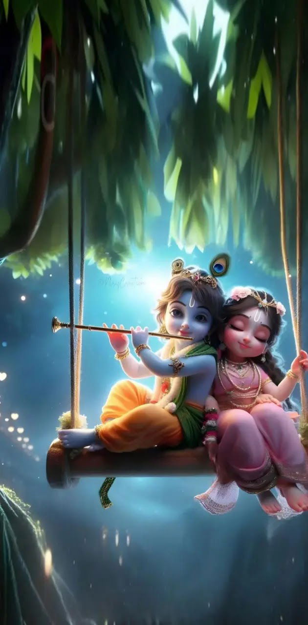 Little Krishna enjoying a swing