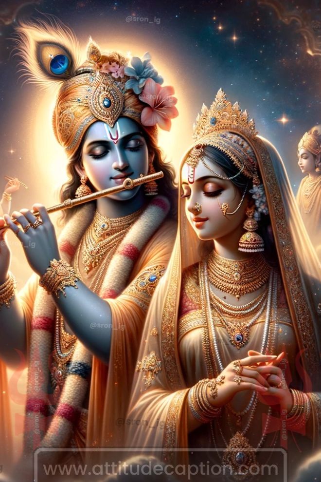 Krishna playing flute with Radha