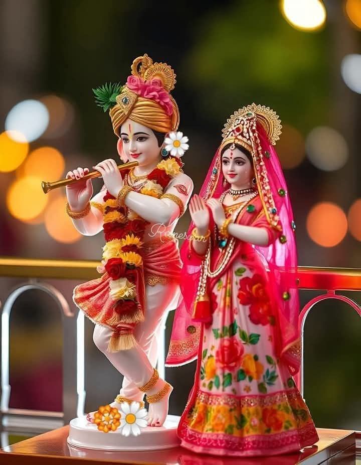 Krishna and Radha playing flute