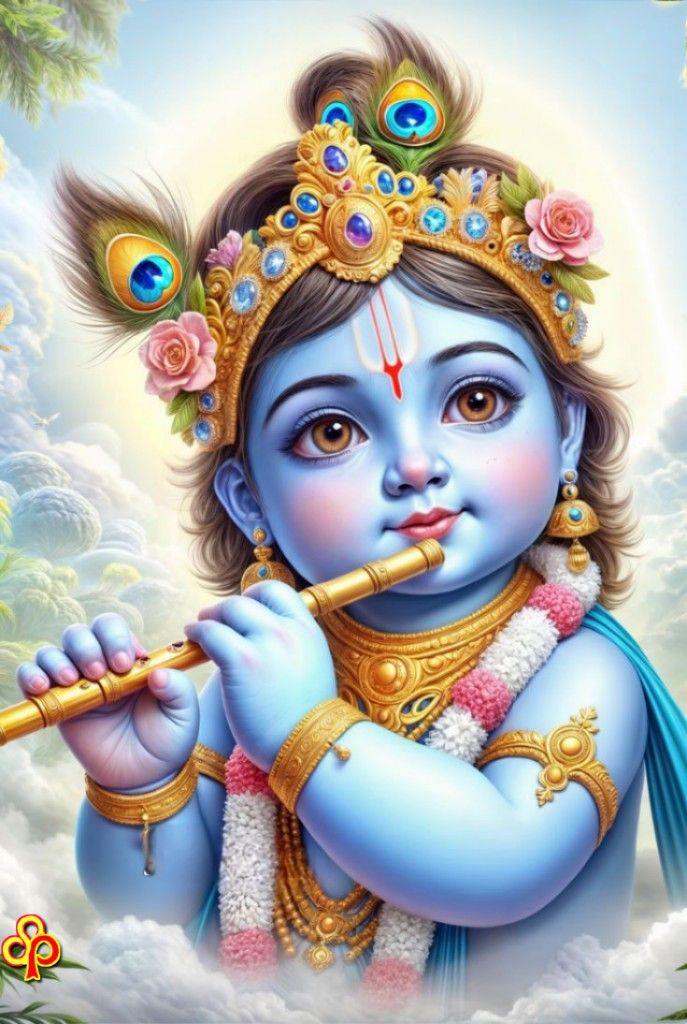 Baby Krishna playing a flute