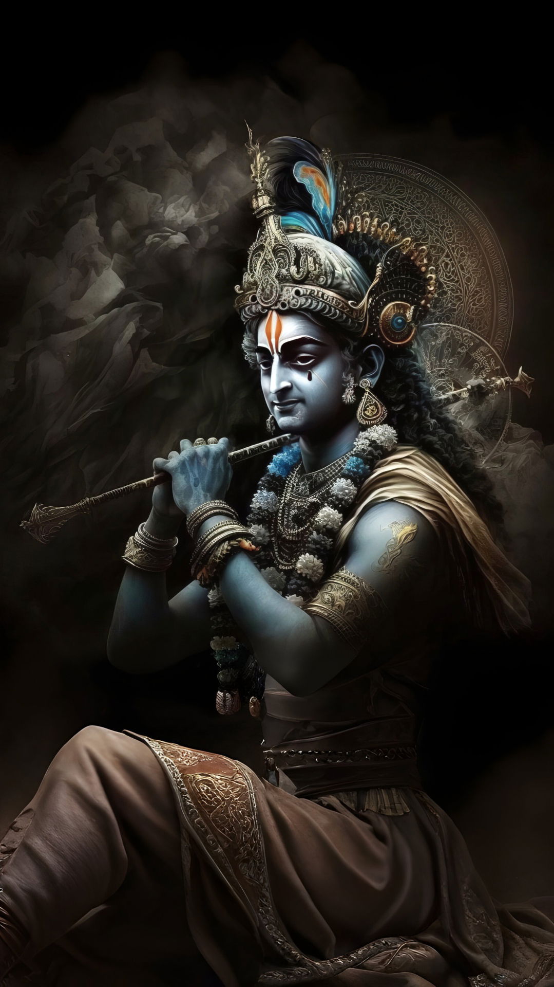 Krishna playing a mesmerizing flute melody.