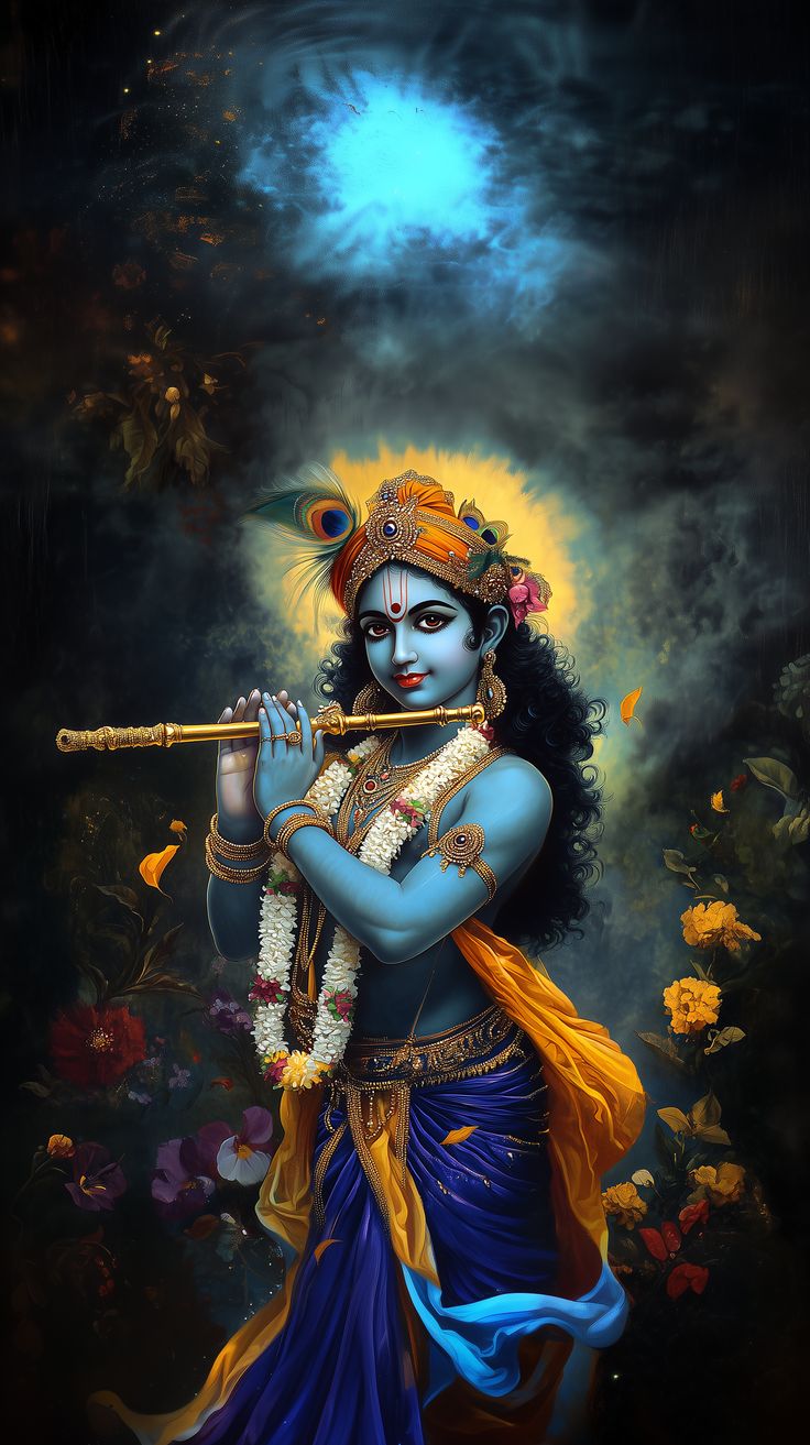 Lord Krishna playing a flute wallpaper