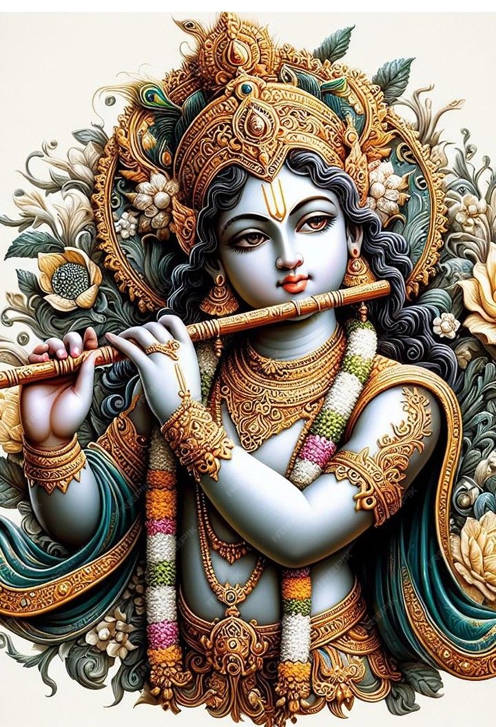 Krishna playing flute, divine portrait