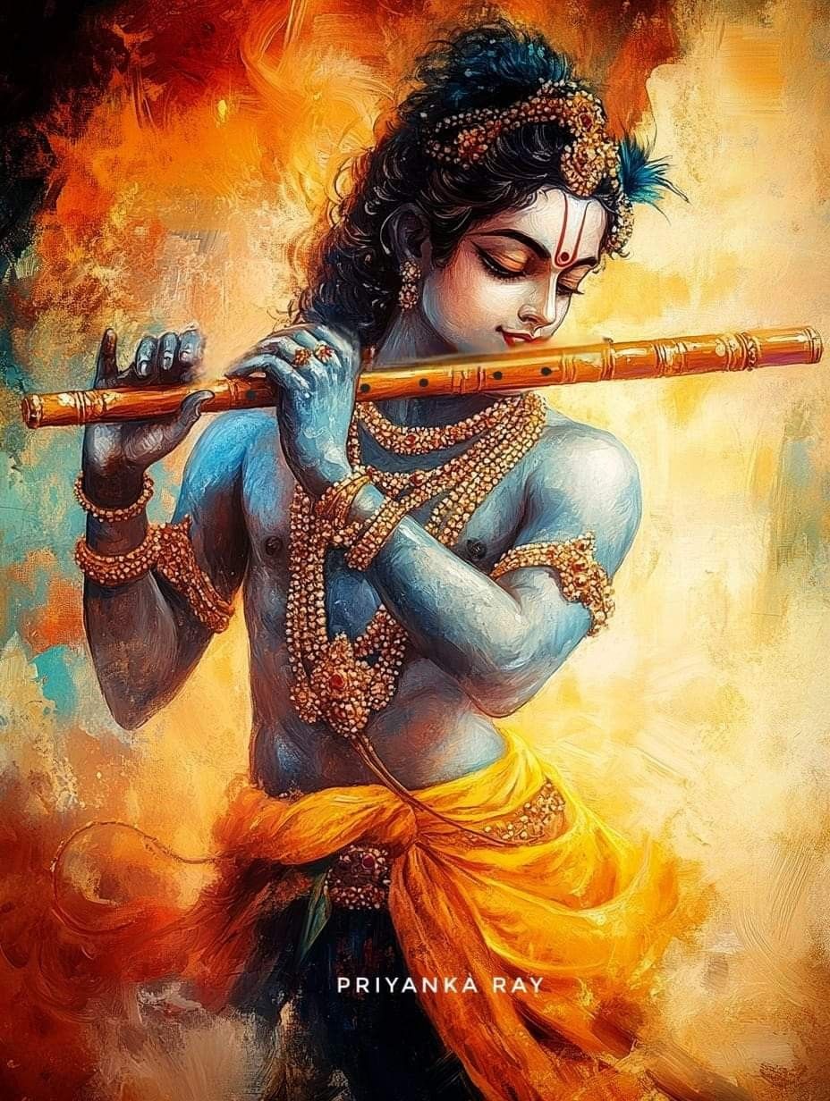 Krishna playing a flute, divine portrait