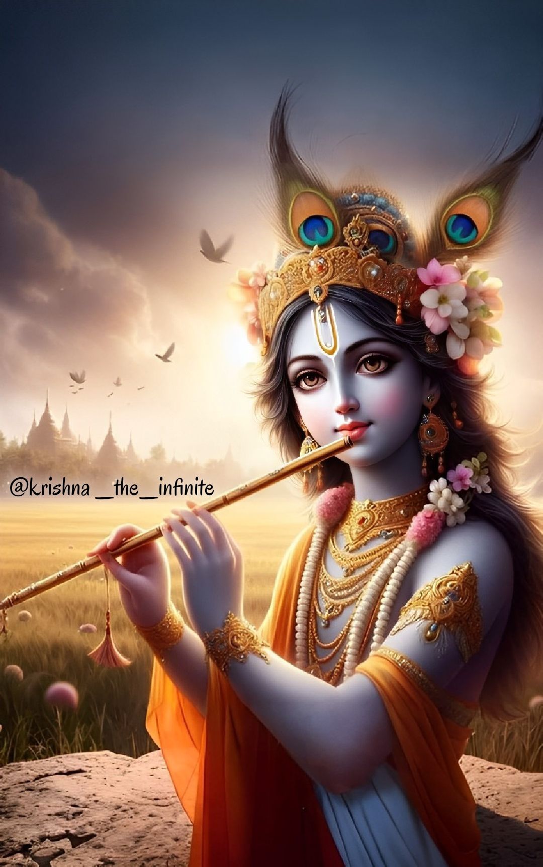 Lord Krishna playing a flute, divine portrait