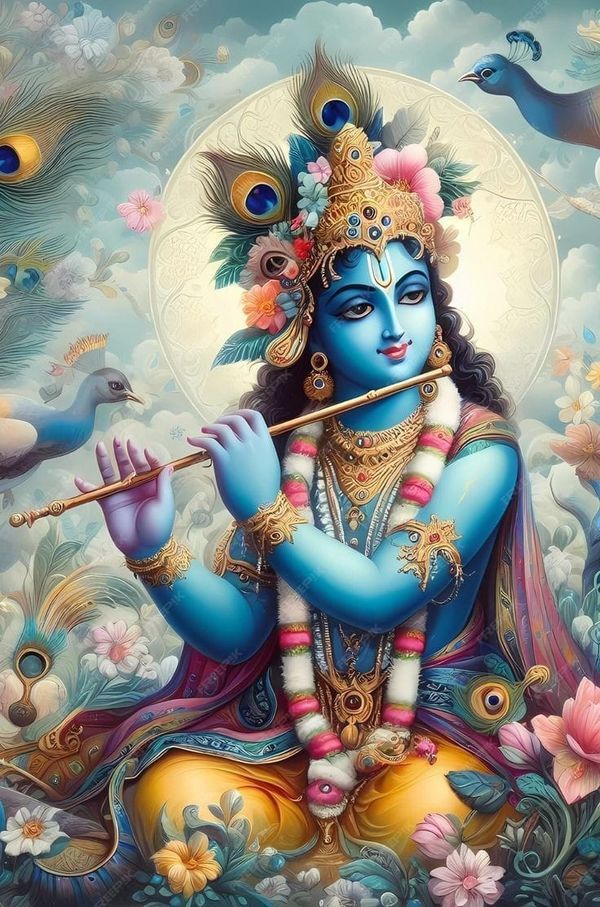 Lord Krishna playing a flute, divine art