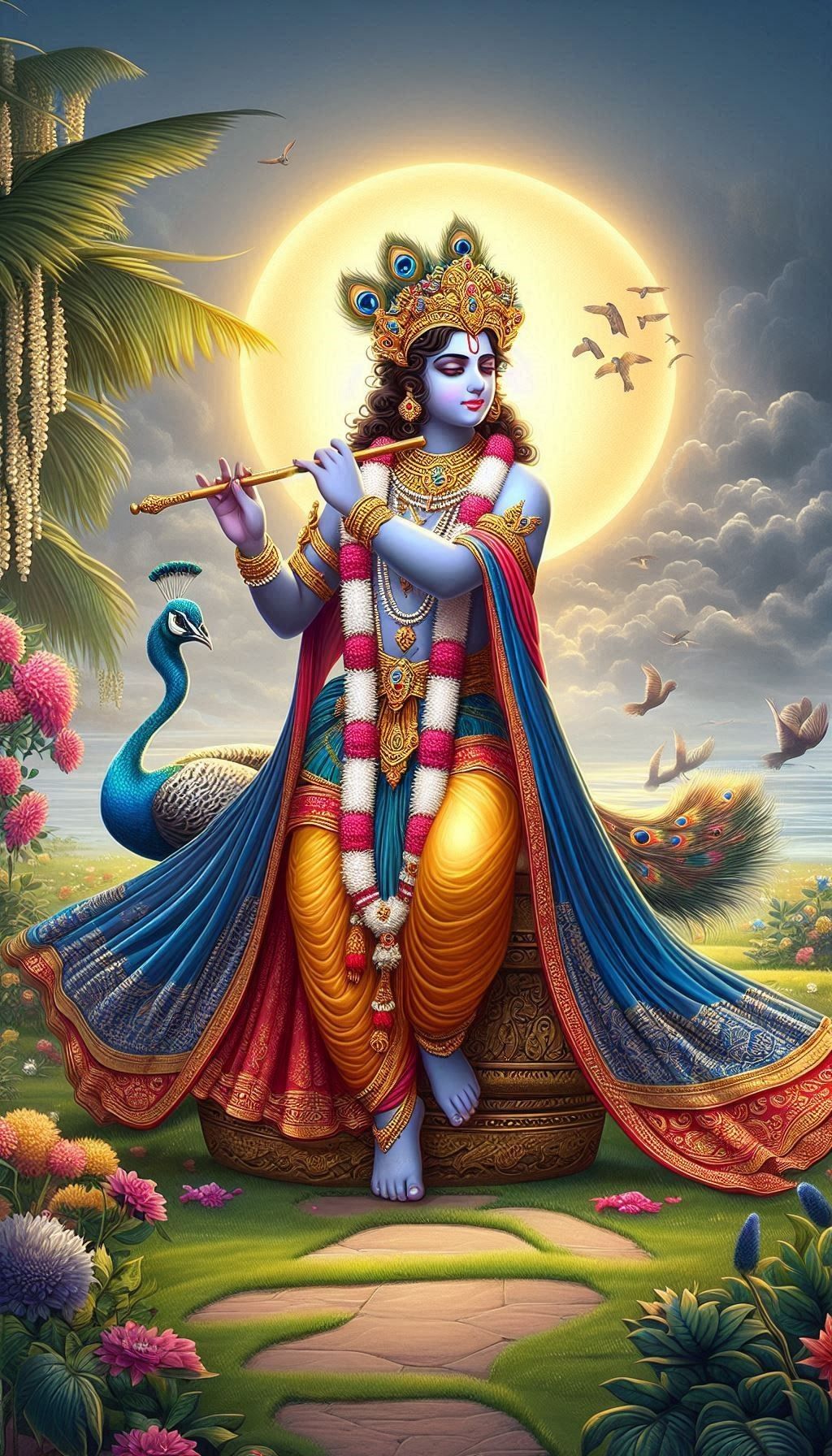 Krishna playing flute in radiant light
