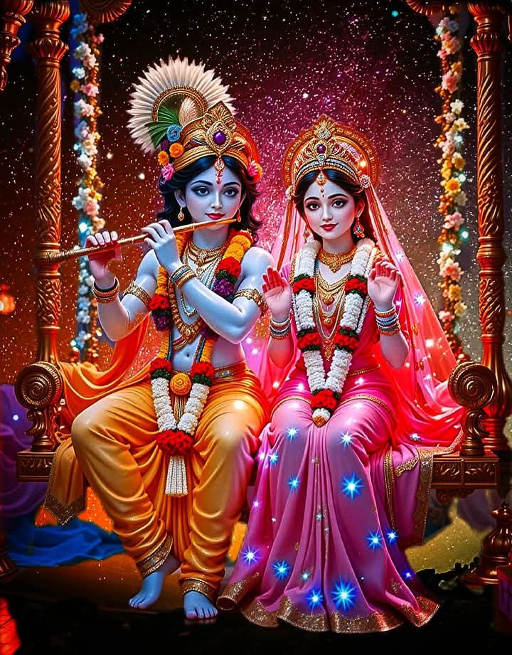 Krishna and Radha on a divine swing