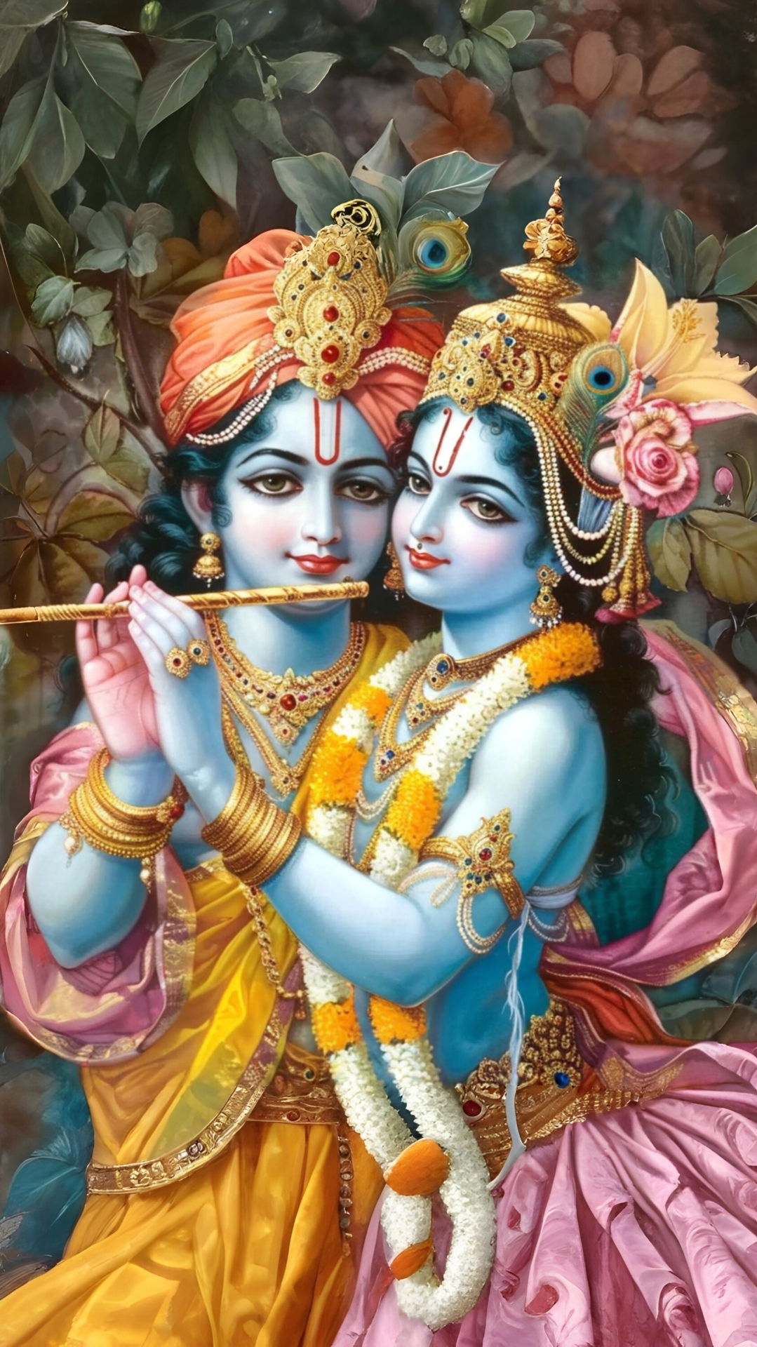 Krishna and Radha playing flute divine love