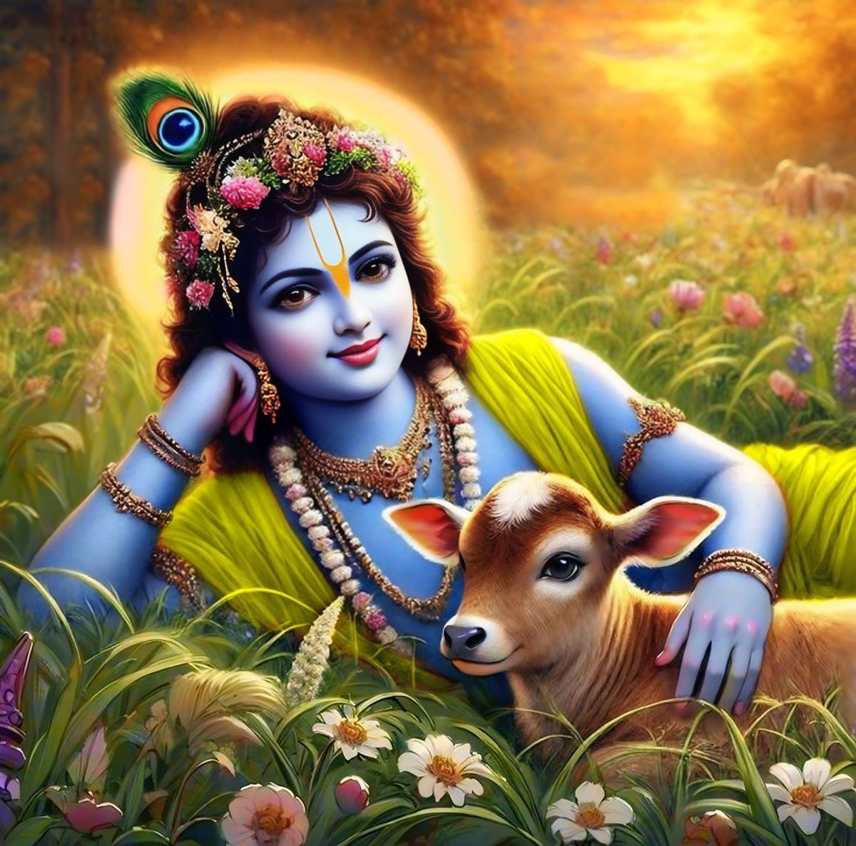 Krishna with calf and flute