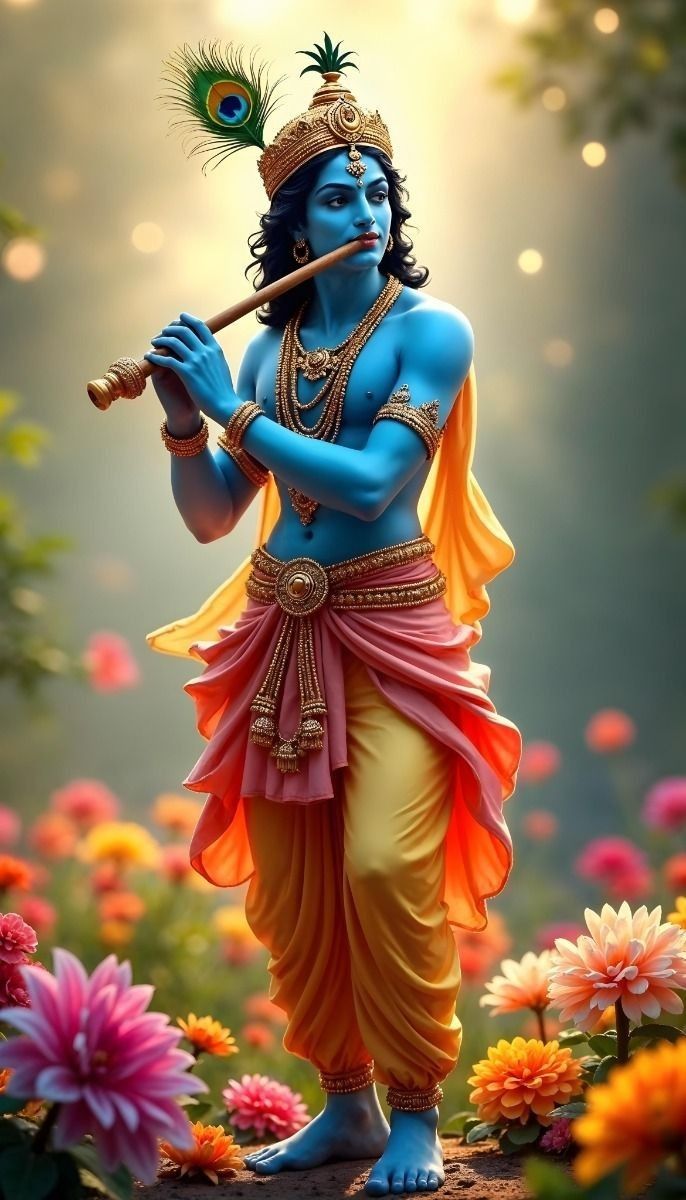Lord Krishna playing a flute in Vrindavan