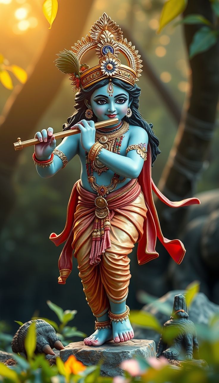Krishna playing flute devotional wallpaper