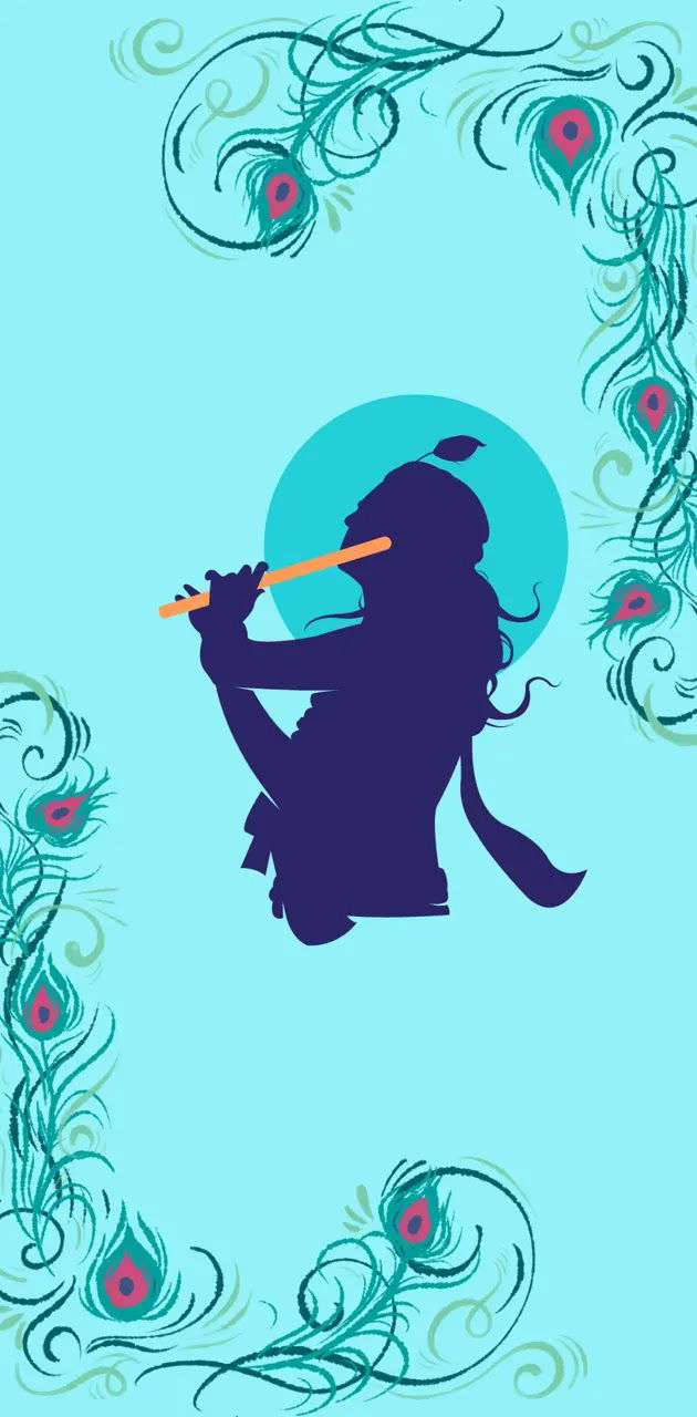 Krishna playing flute silhouette wallpaper