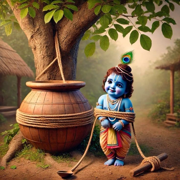 Little Krishna stealing butter playfully