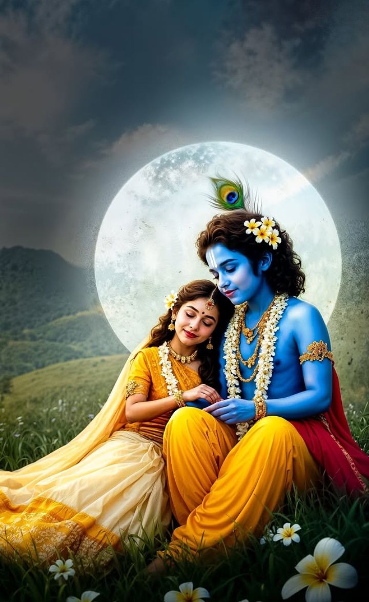 Krishna and Radha under the moonlight