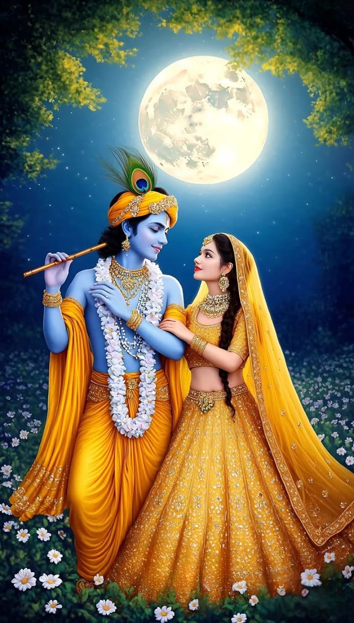 Krishna and Radha under the moonlight