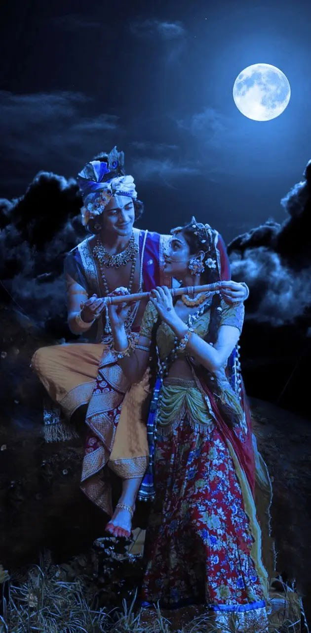 Krishna and Radha under the moonlight