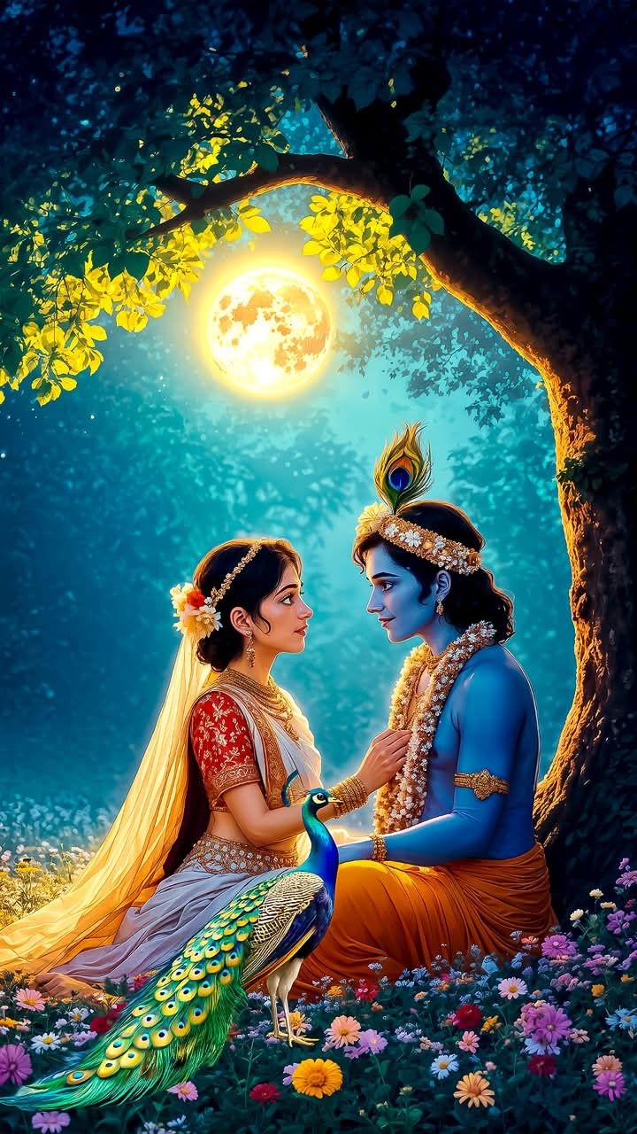 Krishna and Radha under the moonlight