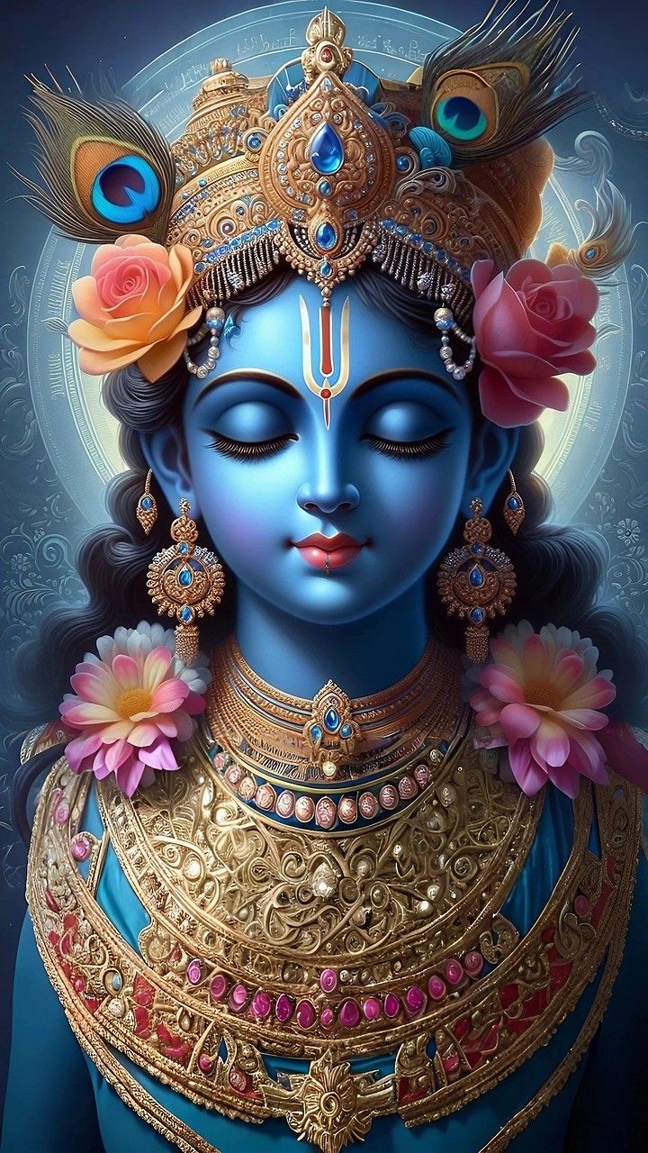 Serene Krishna with peacock feather crown
