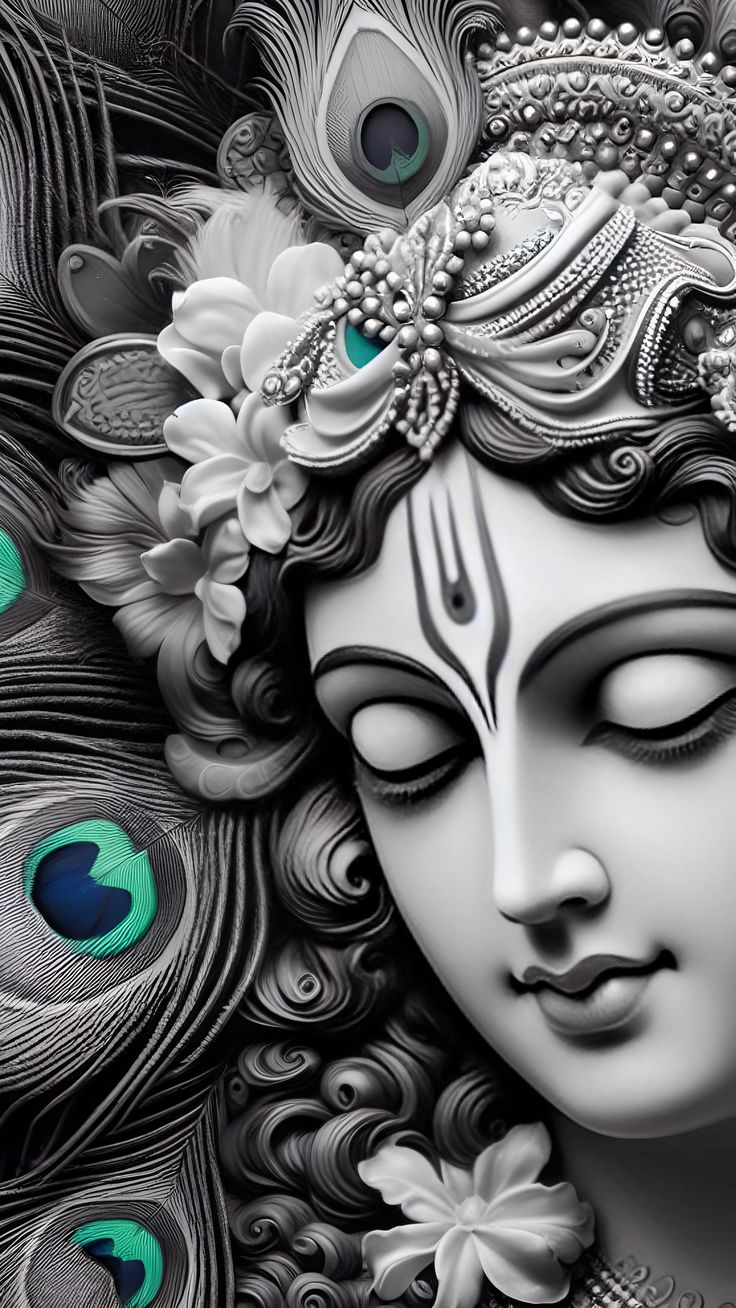 Krishna with peacock feather crown portrait
