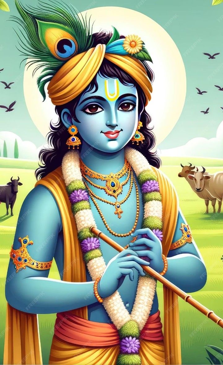 Lord Krishna playing the flute beautifully