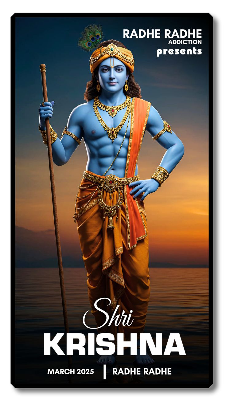 Lord Krishna with flute and peacock feather