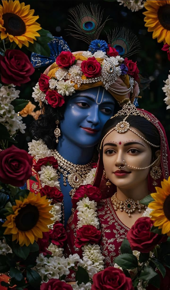 Krishna and Radha amidst floral abundance