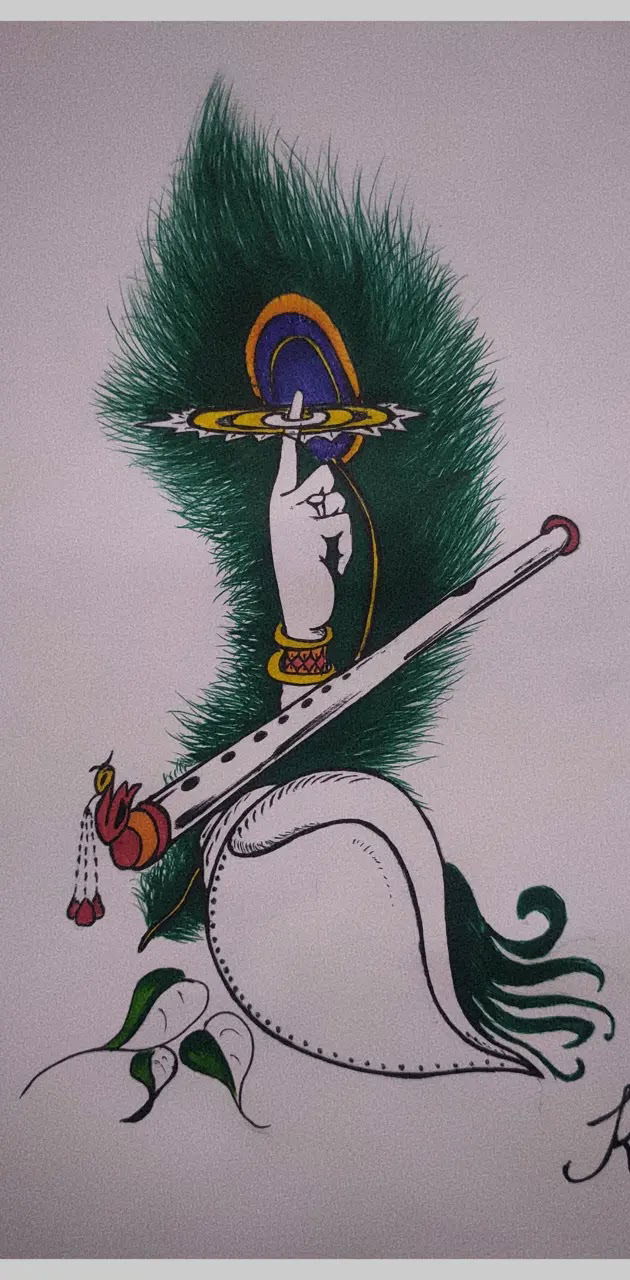 Krishna’s hand with flute and feather