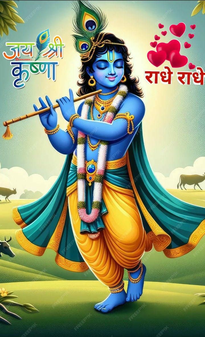 Krishna playing flute, divine illustration