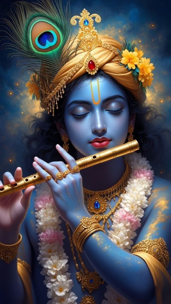 Krishna playing the flute, divine portrait