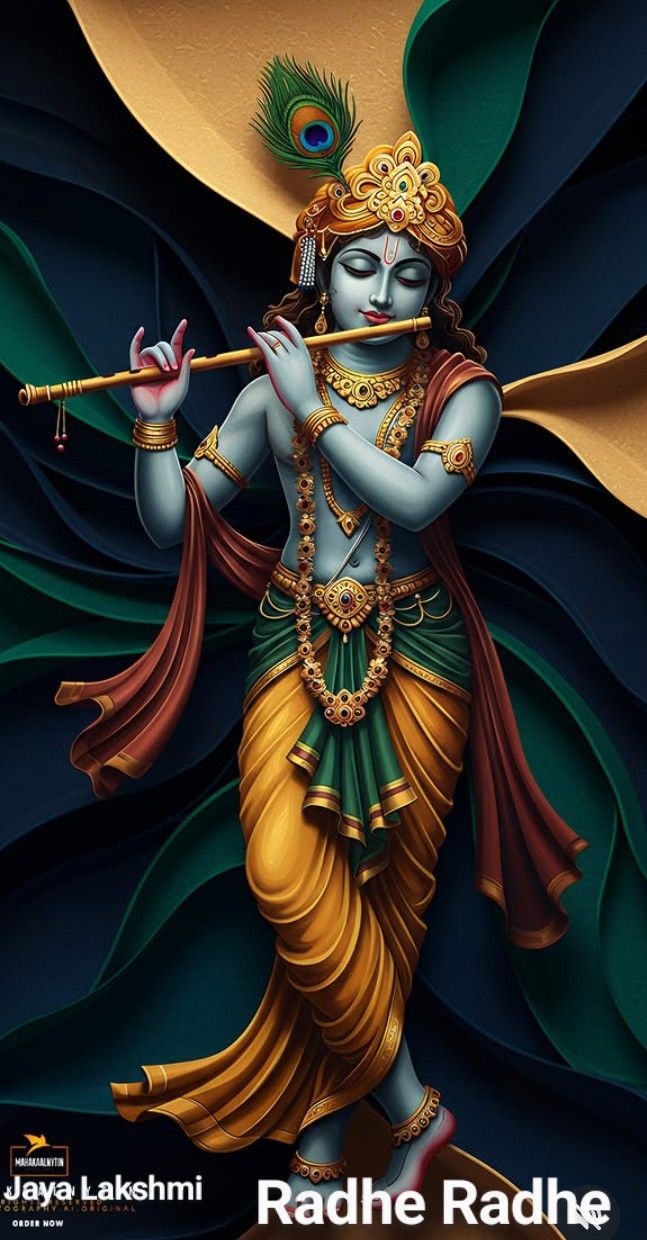 Krishna playing flute, divine portrait
