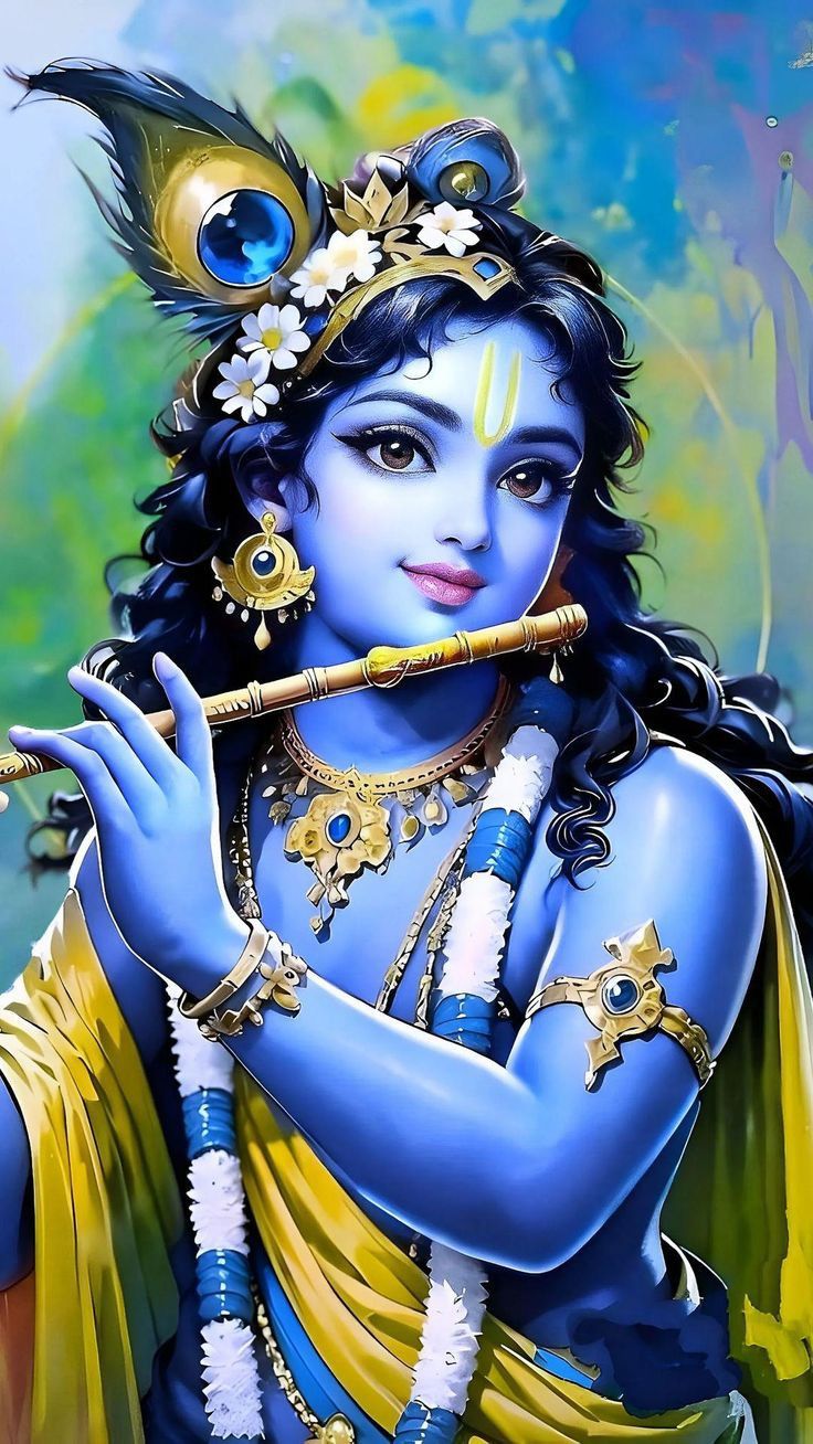 Baby Krishna playing a flute divine