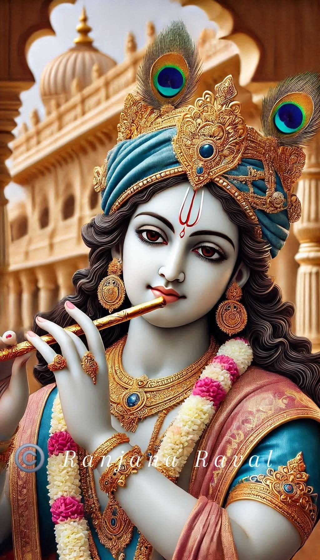 Krishna playing flute divine wallpaper