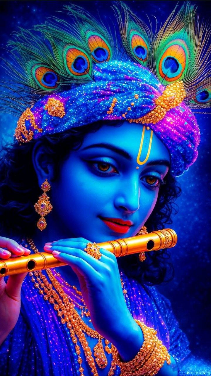 Krishna playing the flute, divine portrait