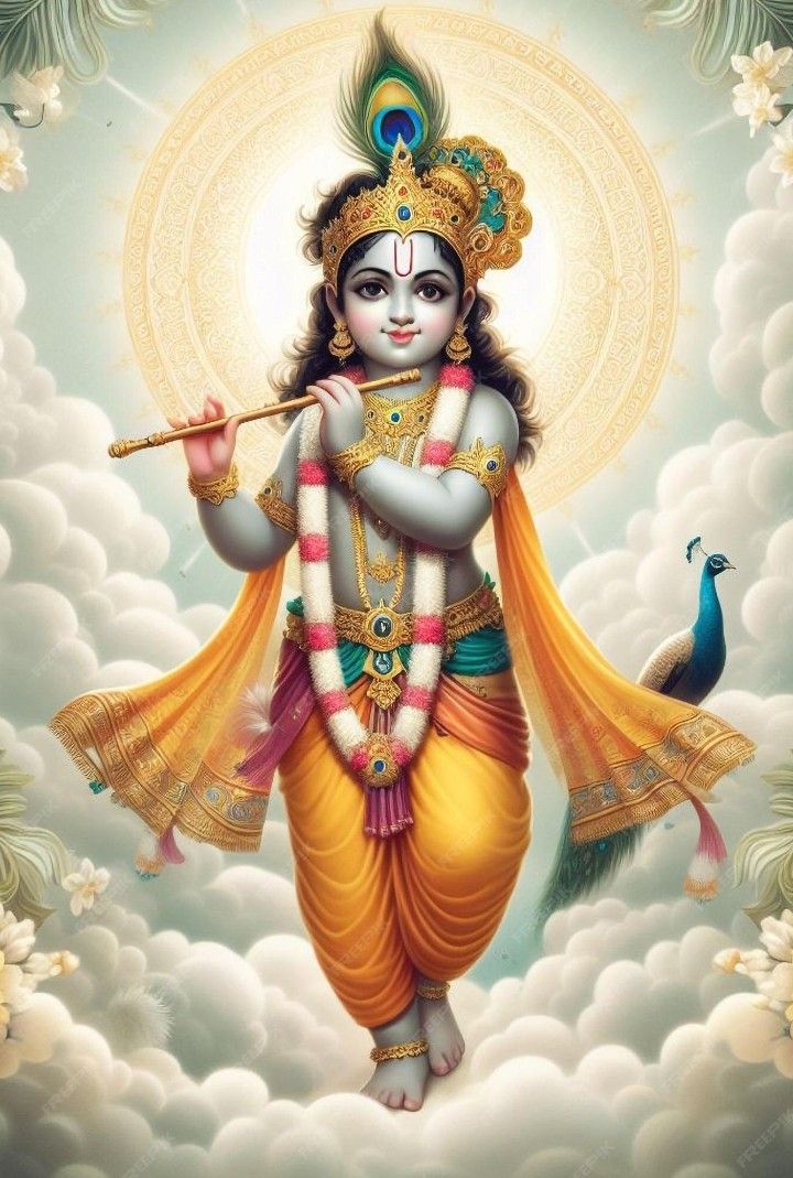 Krishna playing flute, divine wallpaper