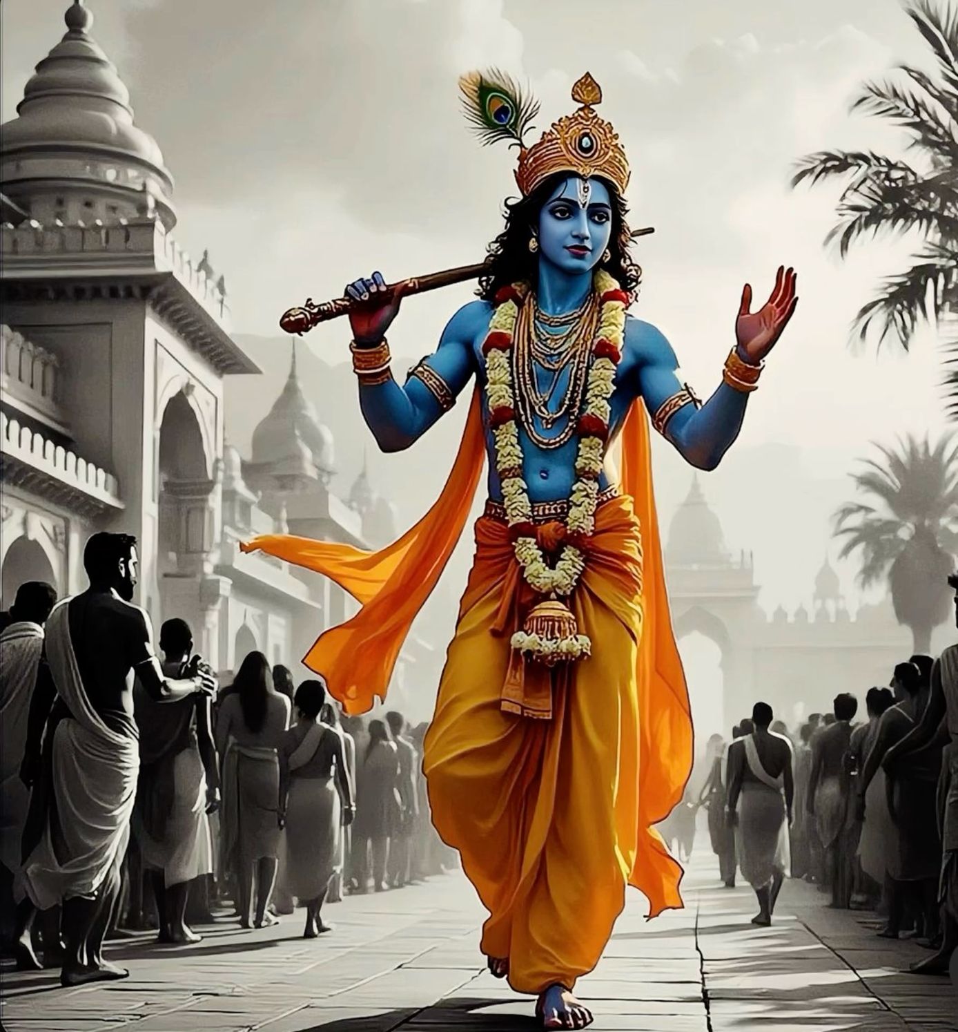 Lord Krishna playing flute, divine image