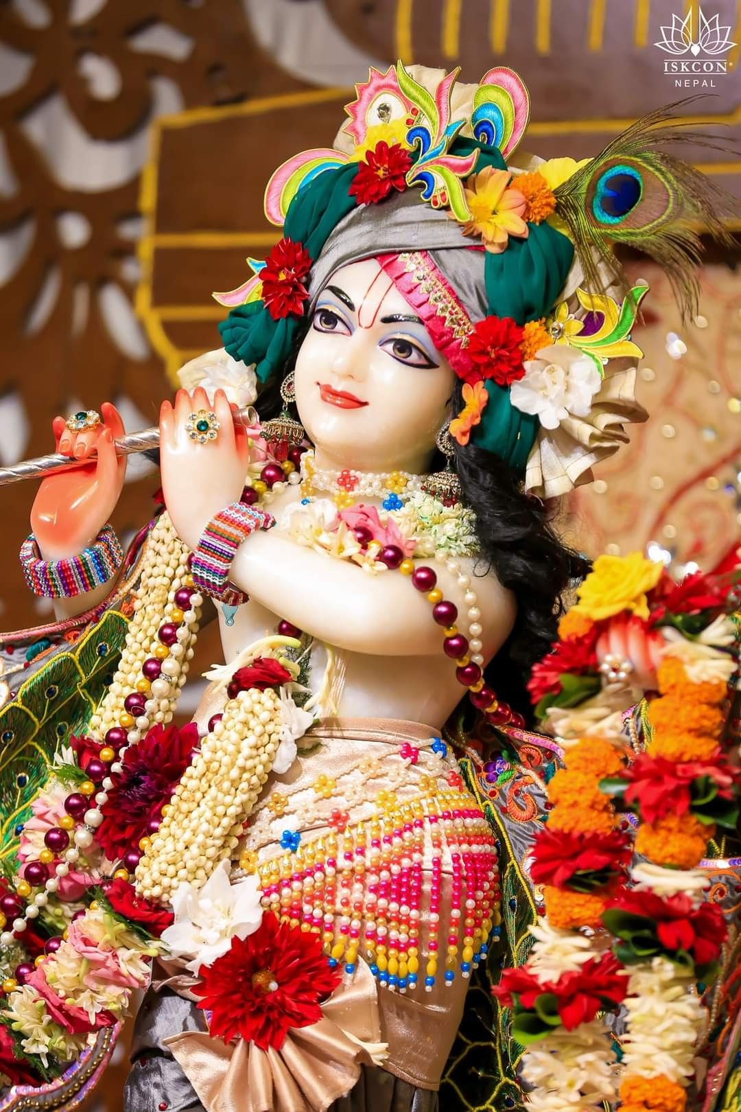 Krishna playing flute devotional wallpaper