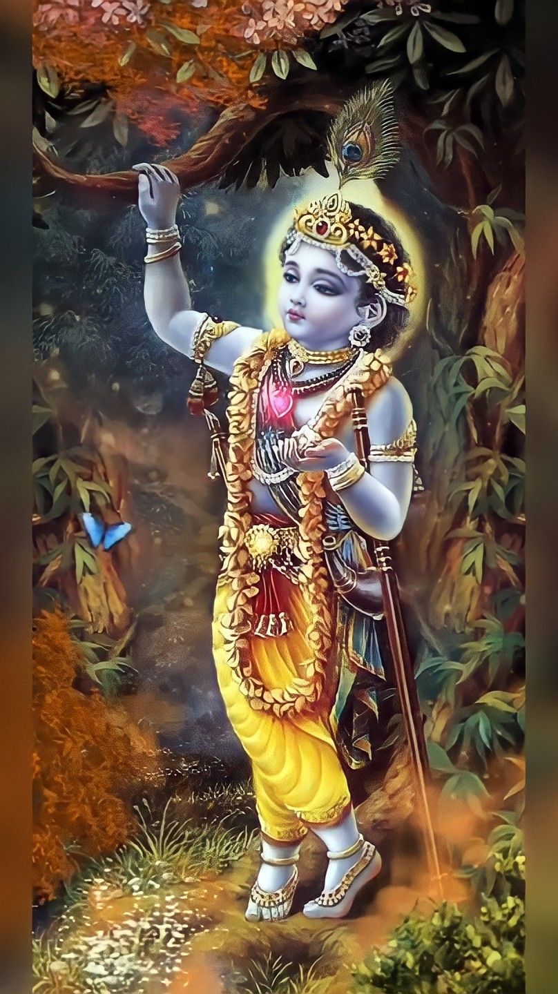 Baby Krishna playing flute, divine wallpaper