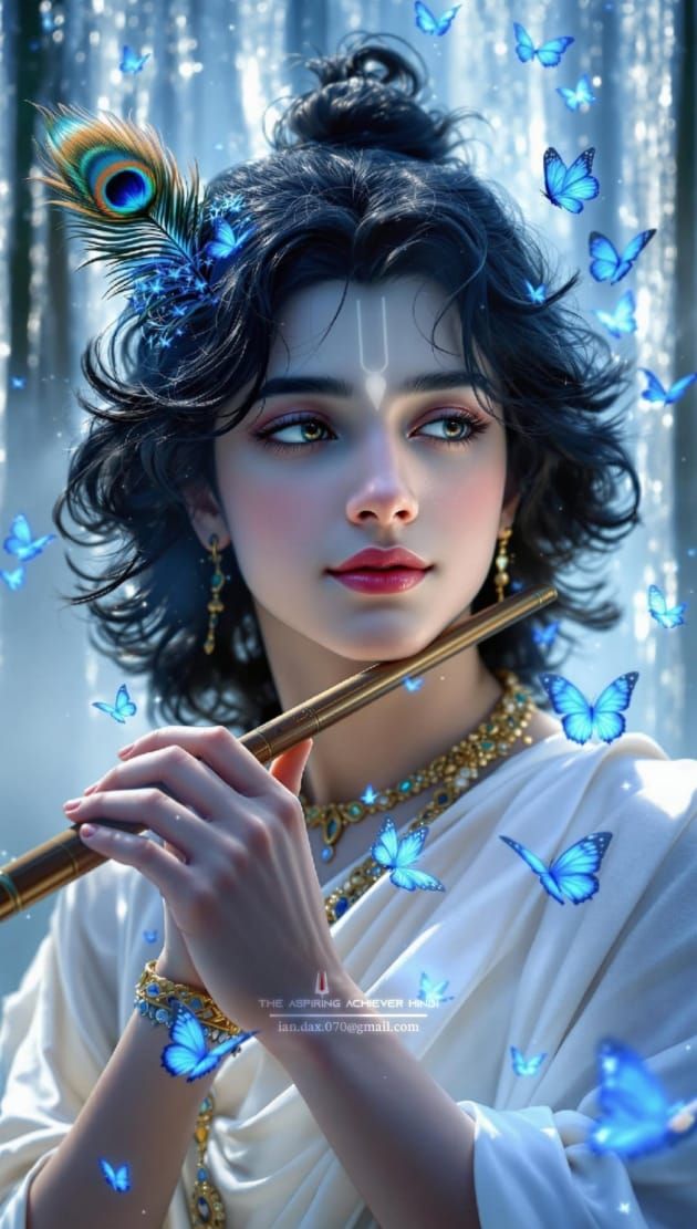 Krishna playing the flute, divine portrait