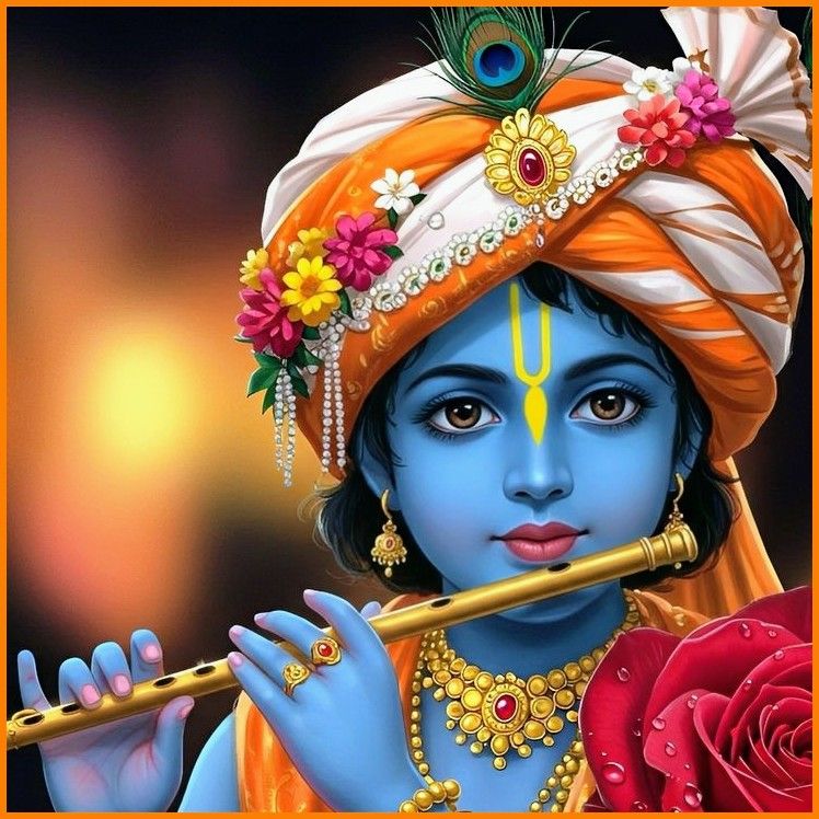 Krishna playing a flute, divine portrait