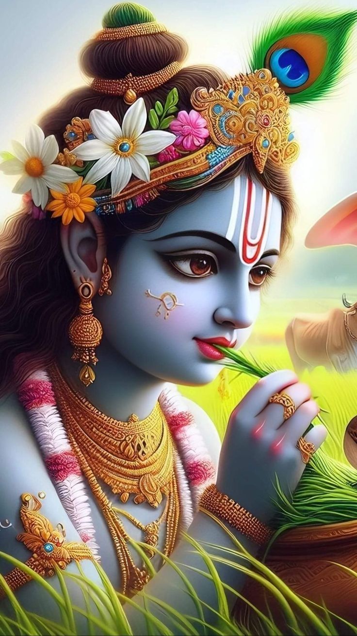 Young Krishna playing the flute beautifully
