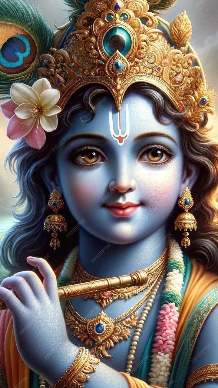 Lord Krishna playing the flute.