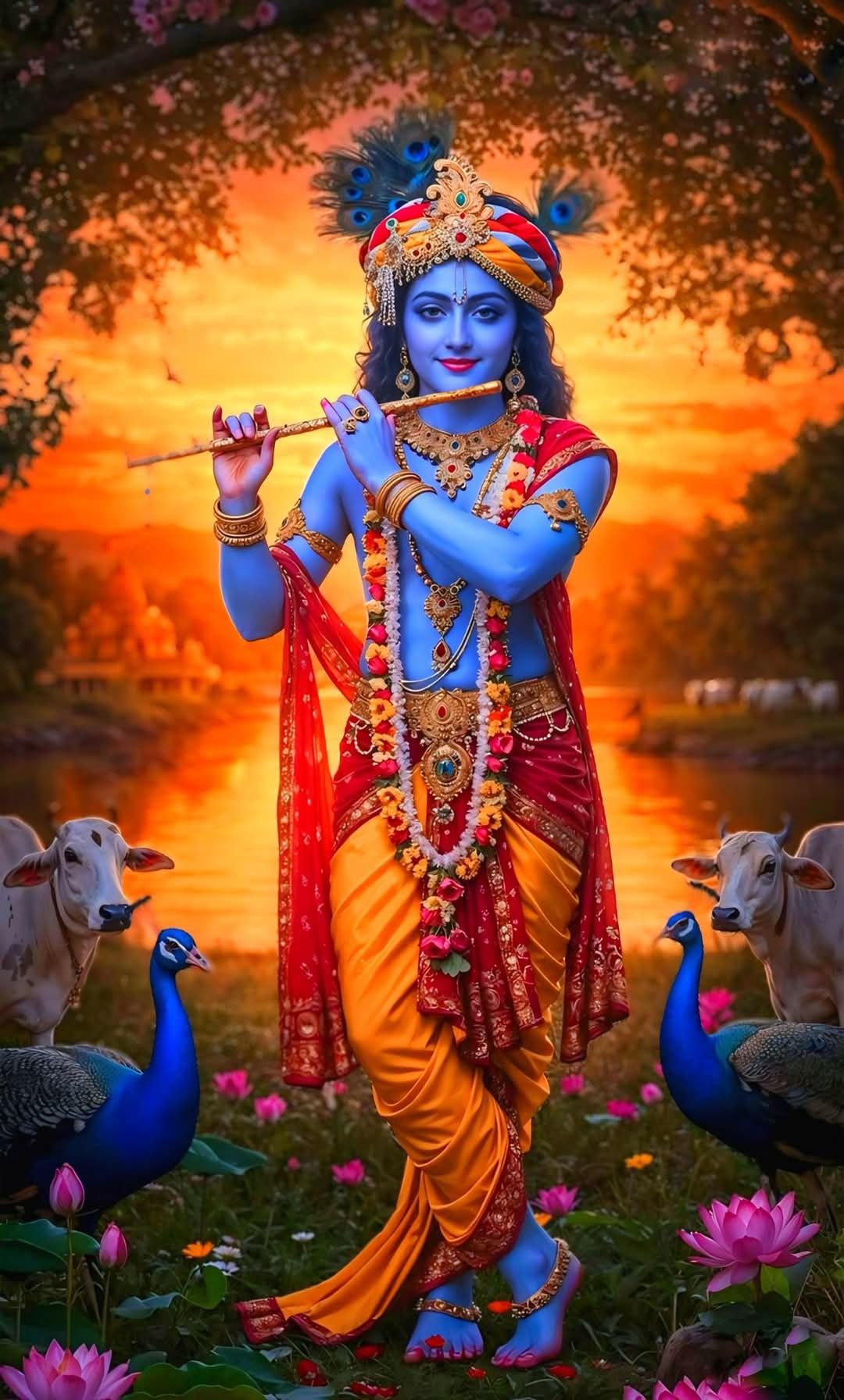 Krishna playing flute serene wallpaper