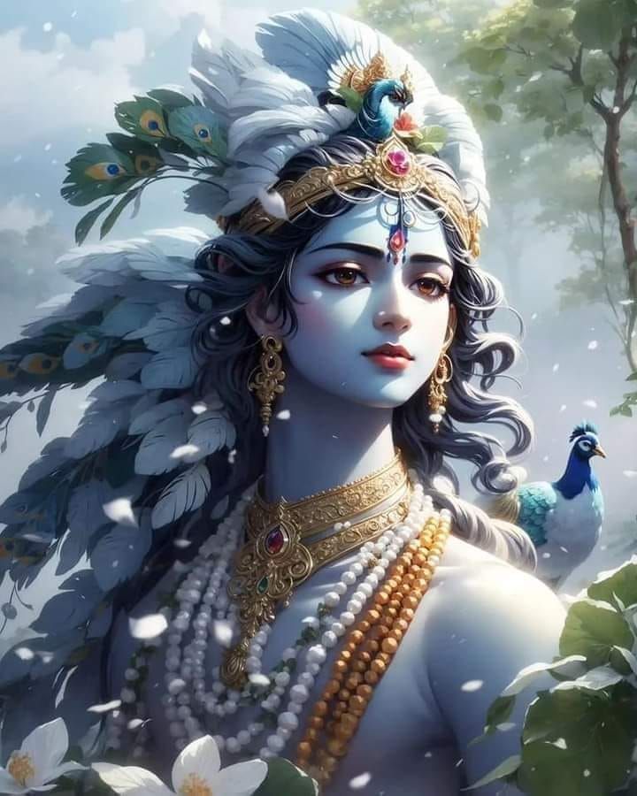Krishna with peacock feather crown