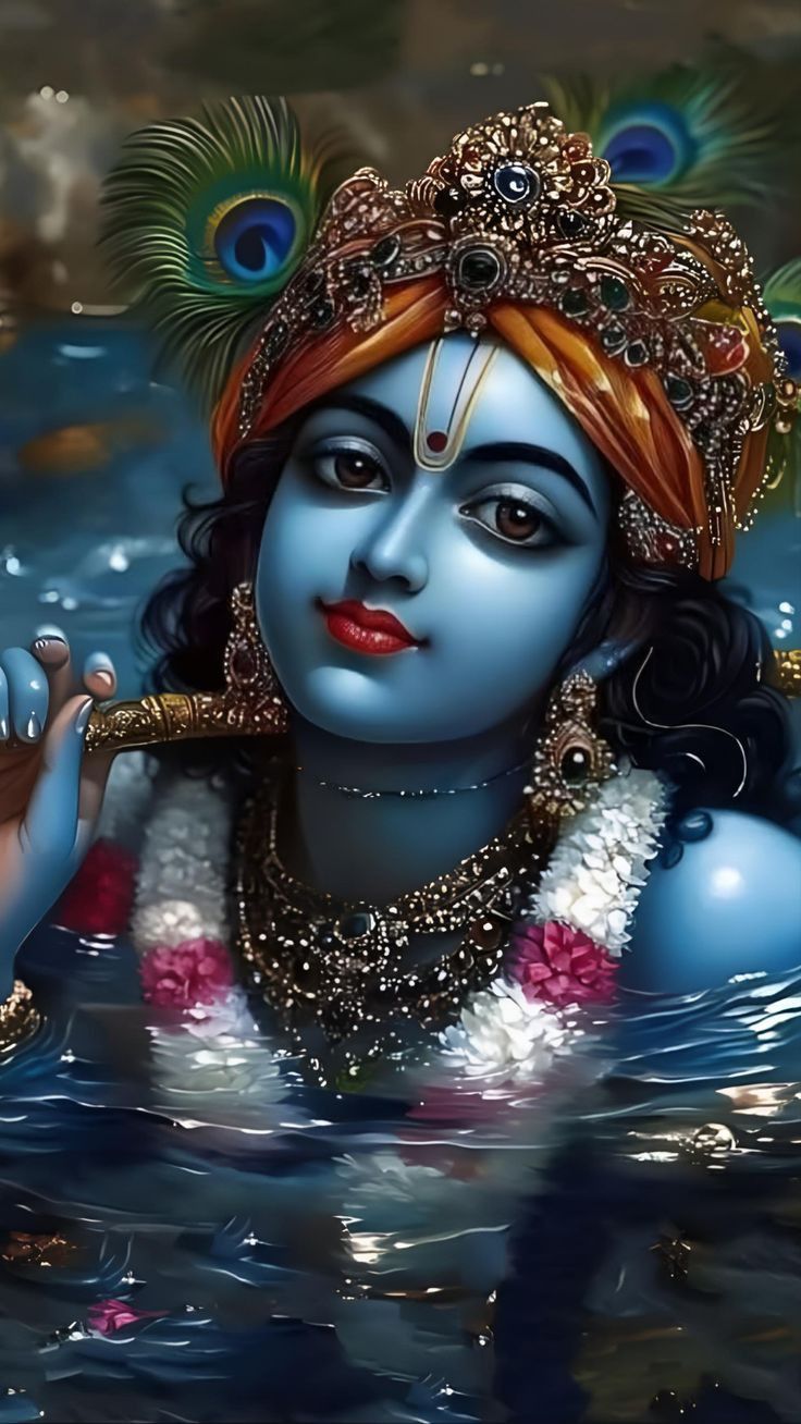 Lord Krishna with peacock feather crown.