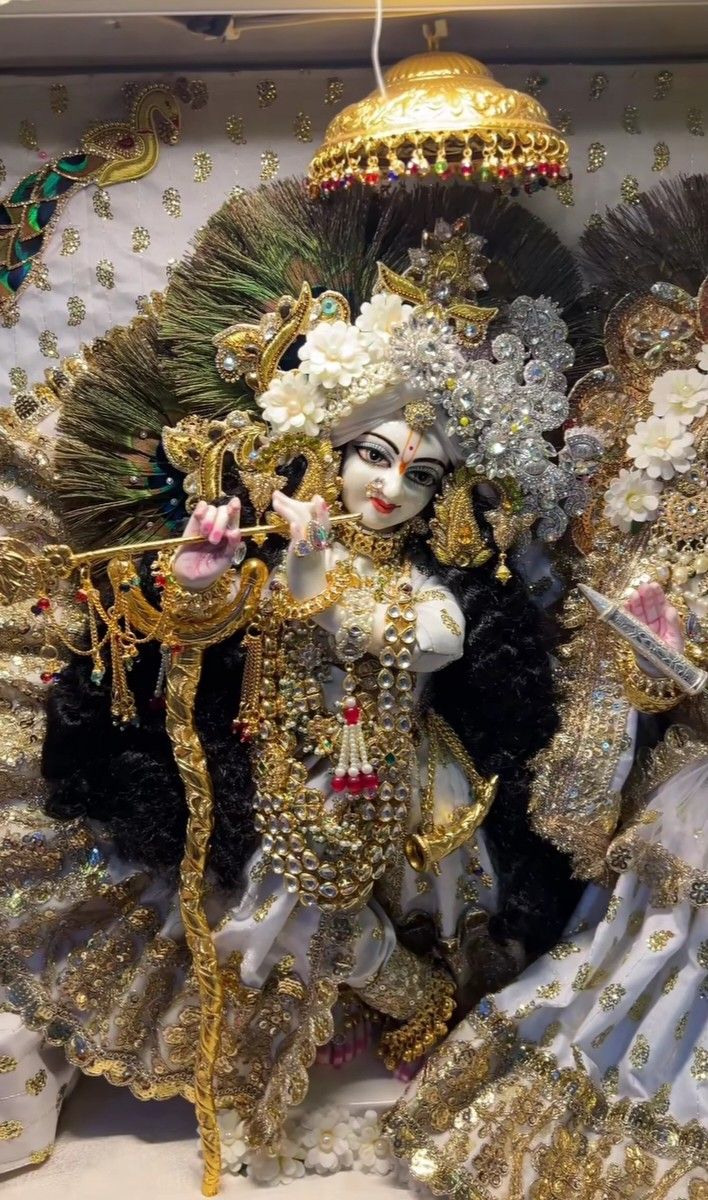 Krishna playing flute adorned with peacock